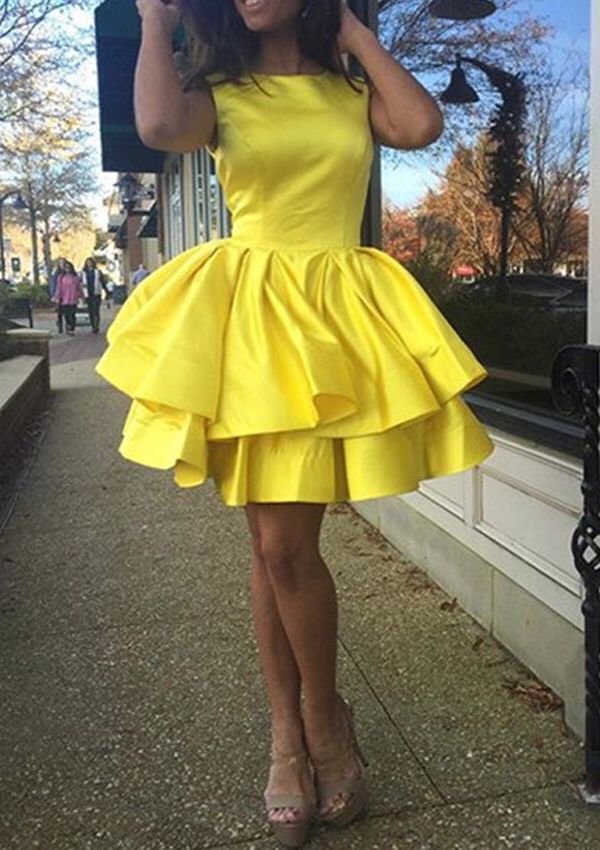 yellow short prom dress