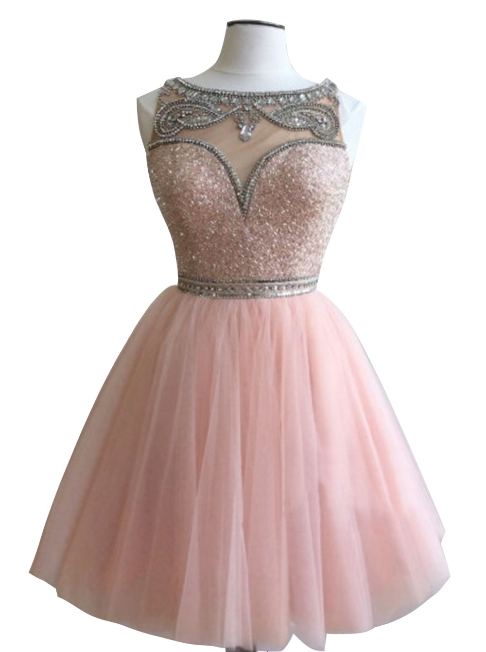 Jewel Embellished Sweetheart Illusion Short Chiffon Homecoming Dress 2025, Sweet 16 Dress