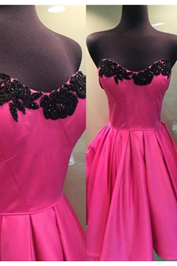 Homecoming Dresses, Pink Skirt And Black Lace Simple Homecoming Dresses,sweetheart Princess Homecoming Dress,cute Dresses Party Dresses