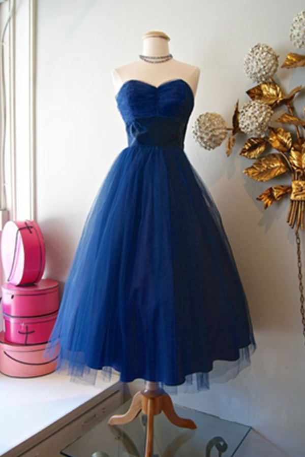 Homecoming Dresses,simple Royal Blue Handmade Sweetheart Tulle Homecoming Dresses,vintage Dresses,cute Dresses,formal Short Prom Dresses