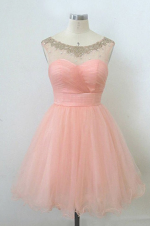 Homecoming Dresses,blush Pinl Lace Short A-line Tulle Beaded Backless Short Simple Homecoming Dresses,party Dresses,cute Dresses