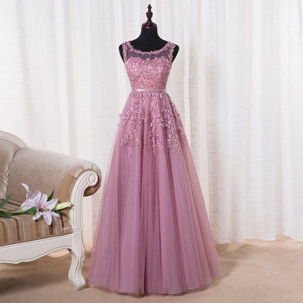 Evening Dresses, Prom Dresses, Prom Dress,a-line Pink Tulle Lace Long Prom Dress,formal Dress,party Gown