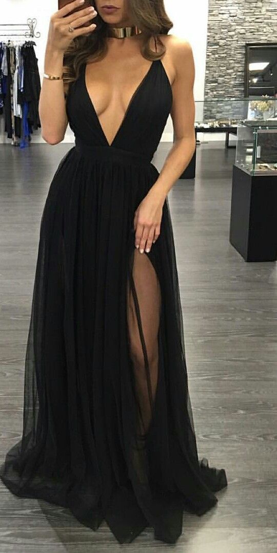 Evening Dresses, Prom Dresses,black Prom Dresses,prom Dress,chiffon Prom Dress,a Line Prom Dresses,evening Gowns,party Dress,slit Prom Gown For