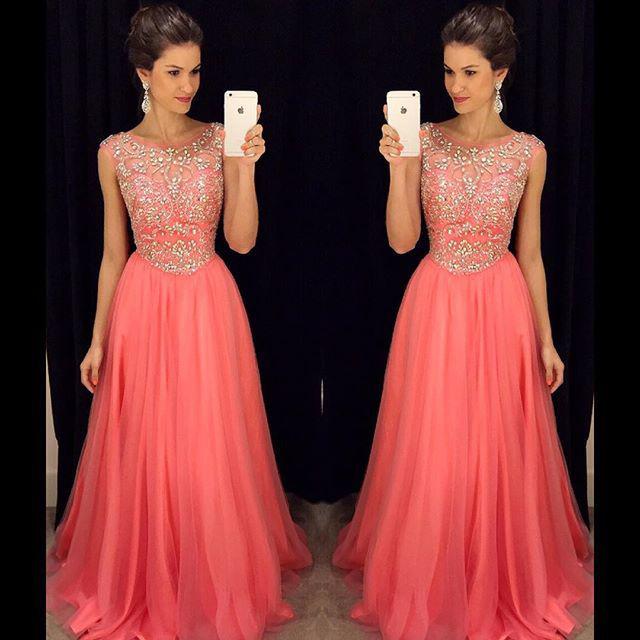 Evening Dresses, Prom Dresses,tulle Sleeveless Crystal A-line Popular Scoop Prom Dress 2017 Evening Gowns,formal Gown For Teens