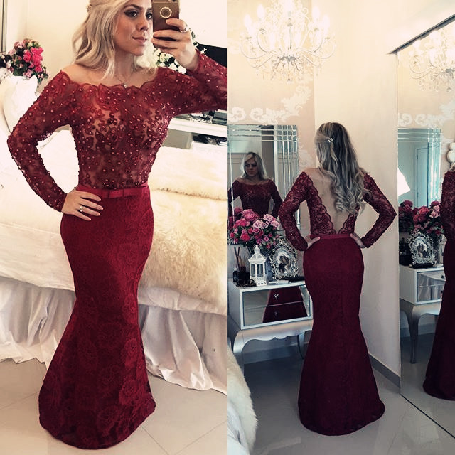 long sleeve burgundy dress lace