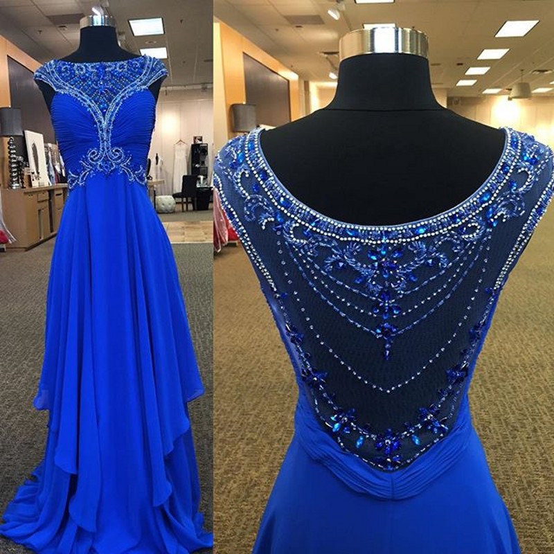 Evening Dresses, Prom Dresses,party Dresses,prom Dresses,royal Blue Prom Dresses,royal Blue Prom Dress,silver Beaded Formal Gown,beadings Prom