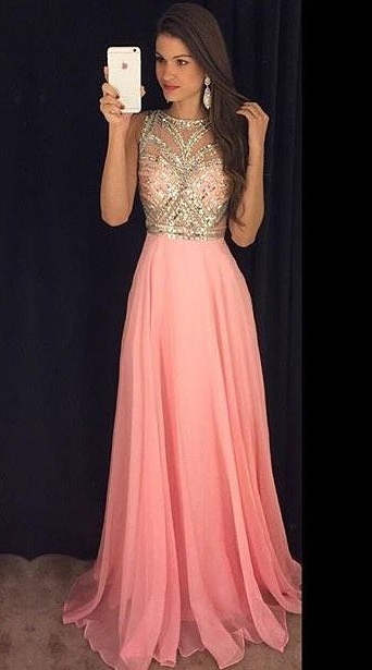 Evening Dresses, Prom Dresses,party Dresses,prom Dresses,prom Dresses,prom Dress,sparkly Pink Evening Gown A-line Chiffon Prom Dress
