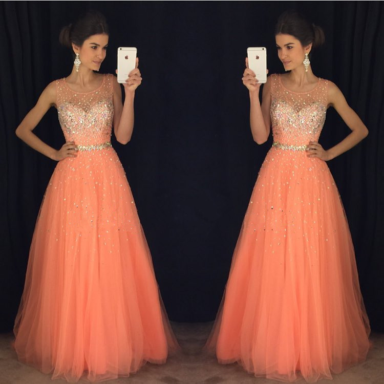 Evening Dresses, Prom Dresses,party Dresses, Prom Dress,modest Prom Dress,coral Prom Dresses,cap Sleeves Prom Gowns,long Evening Dress,beaded