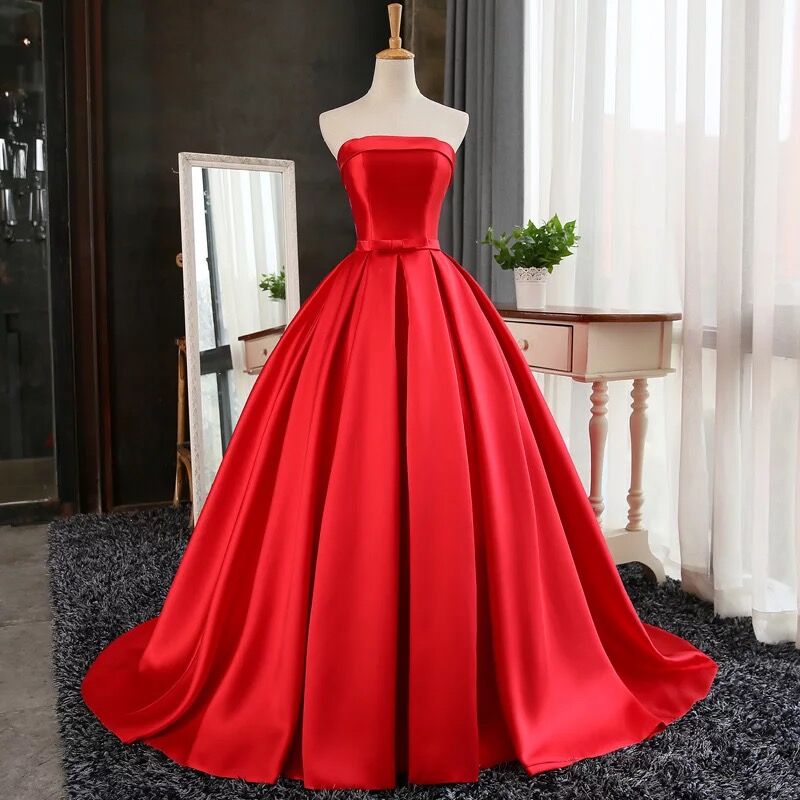 Evening Dresses, Prom Dresses,party Dresses, Prom Dress,modest Prom Dress,red Satin Ball Gowns Prom Evening Dresses 2017, Strapless Formal