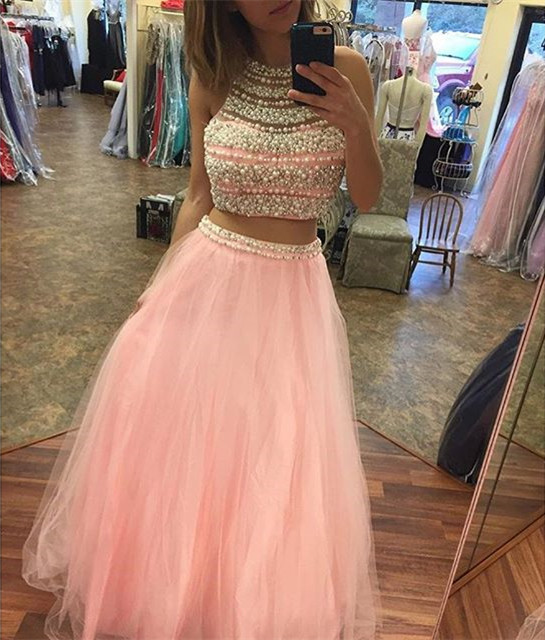 Evening Dresses, Prom Dresses,party Dresses, Prom Dress,modest Prom Dress,long Pink Mermaid Prom Dresses,two Piece Prom Gowns With Pearl