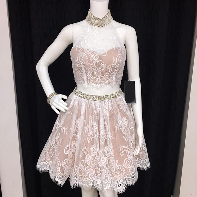 Homecoming Dresses,white Lace Two Piece Homecoming Dresses With Beaded Neckline Dresses 2025 Homecoming Dresses,white Lace Two Piece Homecoming Dresses With Beaded Neckline Dresses 2025