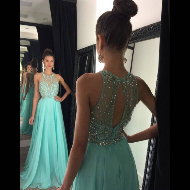 Evening Dresses, Prom Dresses,party Dresses, Prom Dress,modest Prom Dress,a-line Prom Dresses, 2017 O-neck Sleeveless Backless Sweep Train