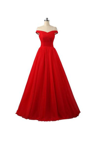Evening Dresses, Prom Dresses,party Dresses,sexy A-line Red Floor Length Tulle Promdresses Evening Dresses