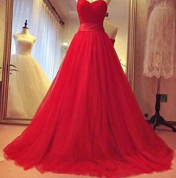 Evening Dresses, Prom Dresses,party Dresses,gorgeous Red Sweetheart Tulle Prom Gowns, Tulle Party Dresses, Red Ball Gowns, Red Long Prom Dresses