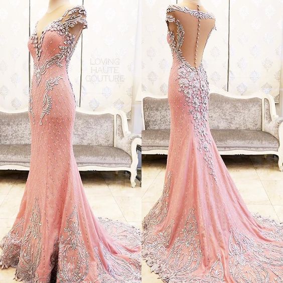 Evening Dresses, Prom Dresses,party Dresses,sexy Evening Gowns Mermaid Pink Prom Dress, Pageant Prom Gown, Evening Gowns With Sweep Train