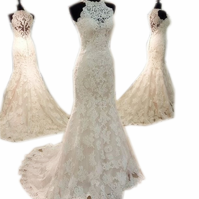 Evening Dresses, Prom Dresses,party Dresses,wedding Dresses, Wedding Gown,vintage Halter Long Lace Mermaid Wedding Dresses 2017 Romantic Bridal