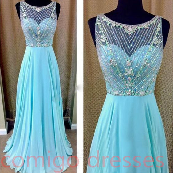 Evening Dresses, Prom Dresses,party Dresses,prom Dress, Prom Dresses, Prom Dresses,fashion Sky Blue Long Prom Dresses 2016 Real O Neck Crystal