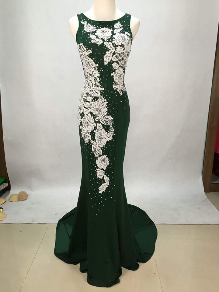 green and white prom dresses
