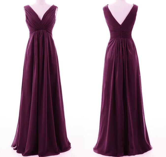 Beautiful Handmade Dark Purple V-neckline Bridesmaid Dresses, Bridesmaid Dress, Simple Prom Dresses 2025