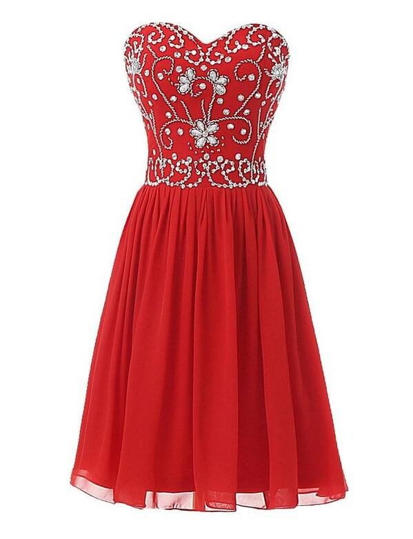 Evening Dresses, Prom Dresses,party Dresses,prom Dress, Prom Dresses, Prom Dresses,prom Dresses,cute Short Chiffon Red Sweetheart Beaded