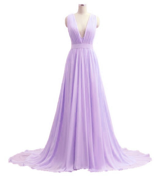 Evening Dresses, Prom Dresses,party Dresses,beautiful Handmade Chiffon Lavender Long Prom Dress With V-back, Custom Lavender Party Dresses, Long