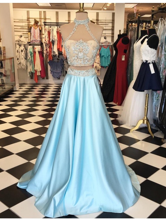 ruffle halter neck bridesmaid dress Gorgeous Halter Ruffle Sky Blue Affordable Bridesmaid Dresses – Newinlook main image 0