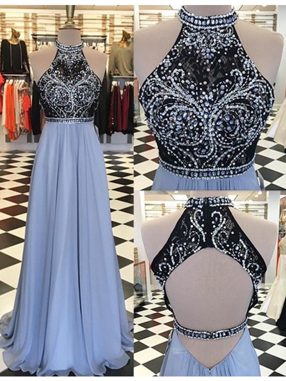Prom Dresses,evening Dress,party Dresses,fashion Round Neck Open Back Long Lavender Prom Dress With Beading Lace Rhinestone