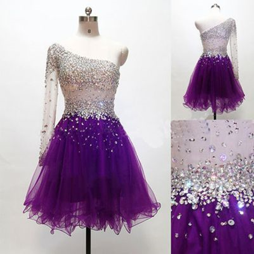Homecoming Dresses,one Shoulder Homecoming Dresses,crystal Homecoming Dresses,short Homecoming Dresses,purple Homecoming Dresses,tulle