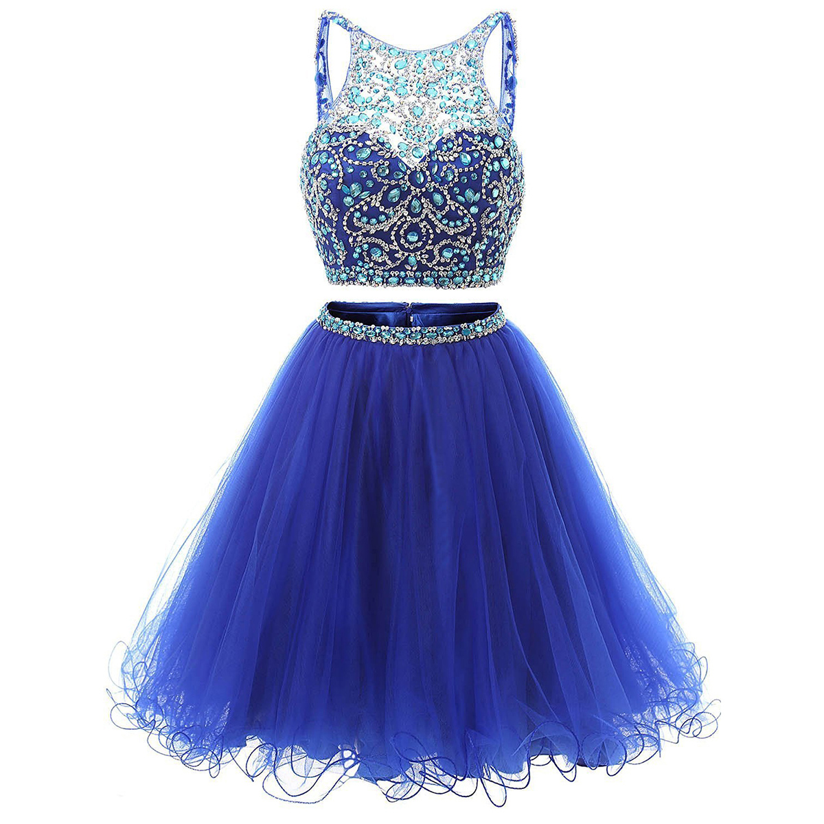 2017 Elegant Blue Short Prom Dresses,blue Prom Dresses,blue Evening Dresses , Sexy Formal Prom Dresses,two Piece Prom Dress,dresses Party