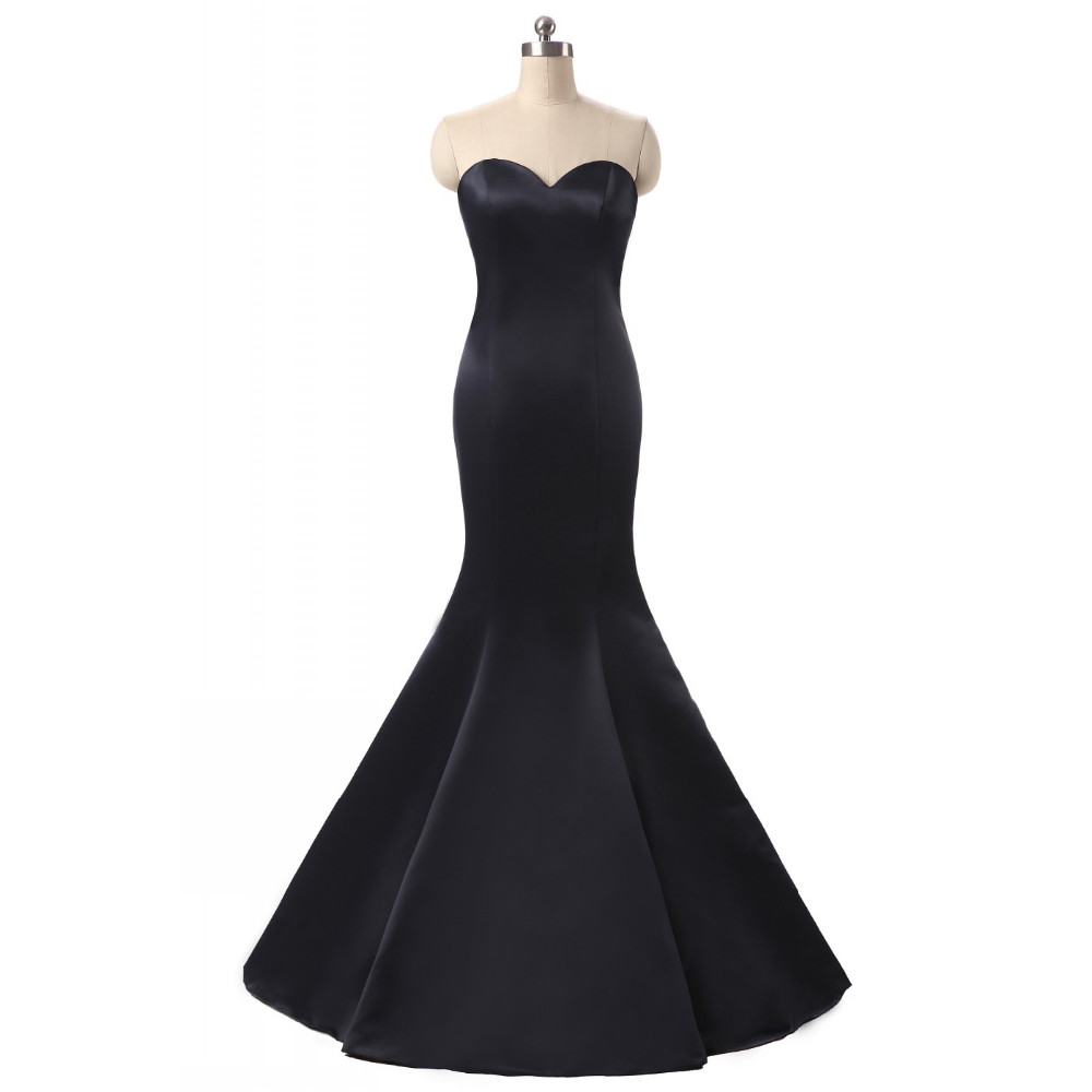Elegant Navy Blue Evening Dress , Long Evening Gowns, Black Sweetheart Satin Simple Mermaid Prom Dresses 2017