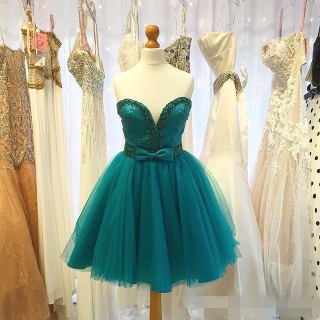 Beads Sweetheart Hunter Green Cocktail Party Dresses 2017