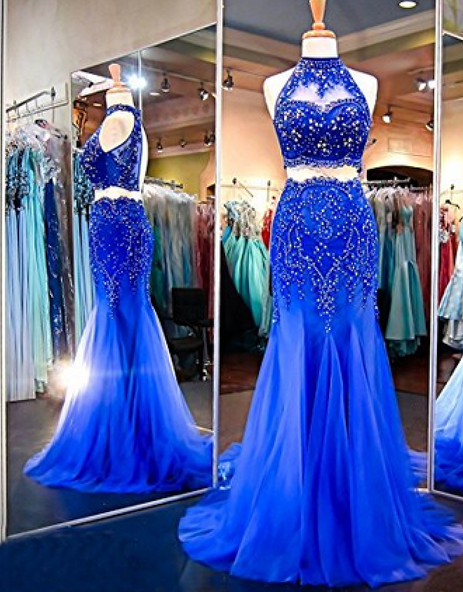 Gorgeous Split Beads Evening Dress - High Neck Mermaid with Ruffles