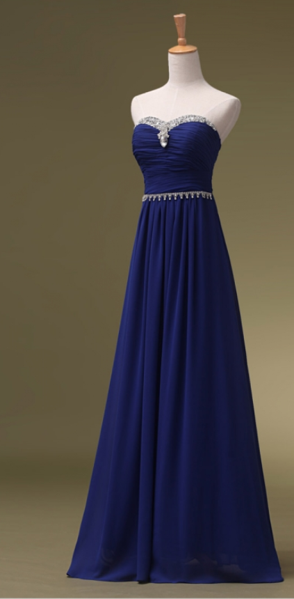 Prom Dress,royal Blue Prom Dresses,long Chiffon Bridesmaid Dresses,long Evening Dresses,strapless Evening Gowns,beaded Formal Dress,long Party