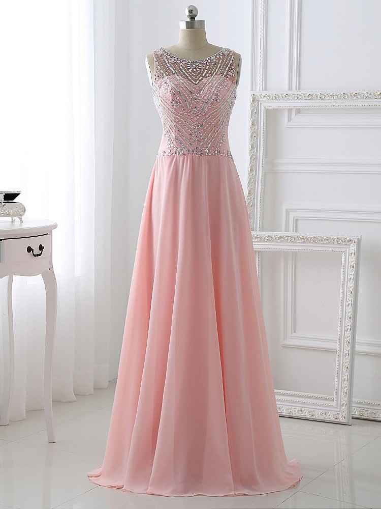 Prom Dress,long Prom Dresses,chiffon Prom Dress,chiffon A-line Prom Dress Featuring Beaded Embellished Sweetheart Illusion Bodice