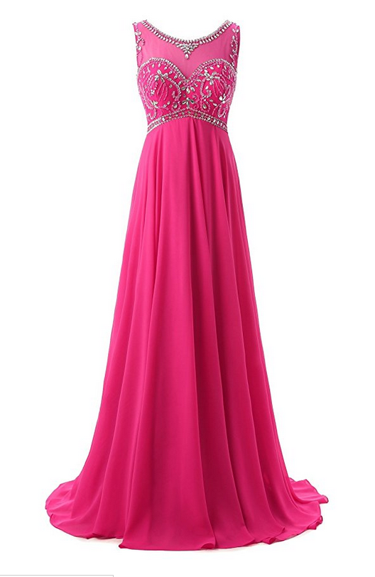 Sheer Neck Beading Chiffon Long Prom Dresses Evening Gowns on Luulla
