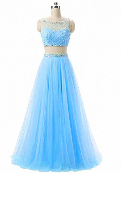 Two Pieces Bateau Bodice Beaded Prom Homecoming Dress
