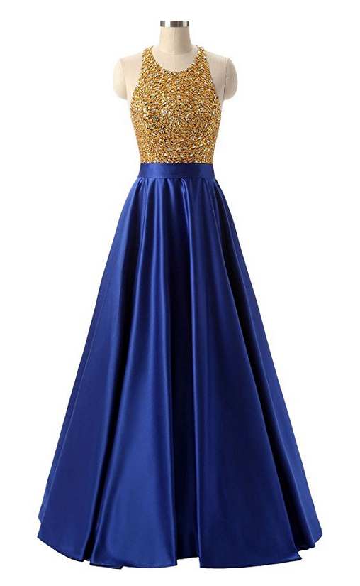 Long Satin Prom Dress With Golden Sparkly Bodice Prom Dresses on Luulla