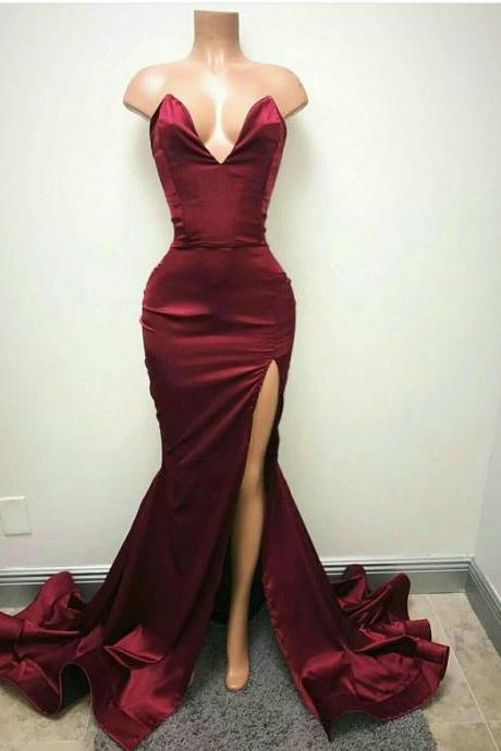 Prom Dresses,prom Dress,burgundy Long Floor Length Prom Dress Mermaid Evening Gowns