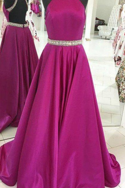 Pink Prom Dresses,long Satin Prom Gown,evening Gowns For Teen