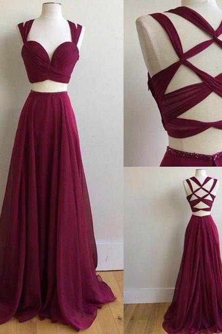 2 Pieces Party Dresses,wine Red Evening Gowns,formal Dress,evening Gowns For Teens