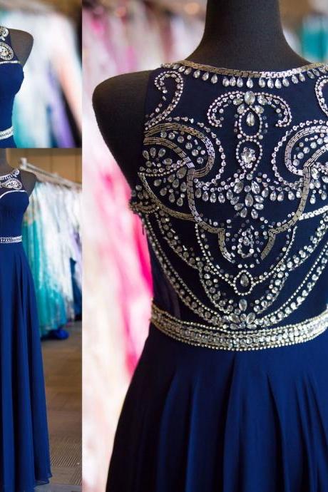 Navy Blue Chiffon Prom Dresses Wedding Party Dresses Formal Dresses Sweet 16 Dresses Banquet Dresses
