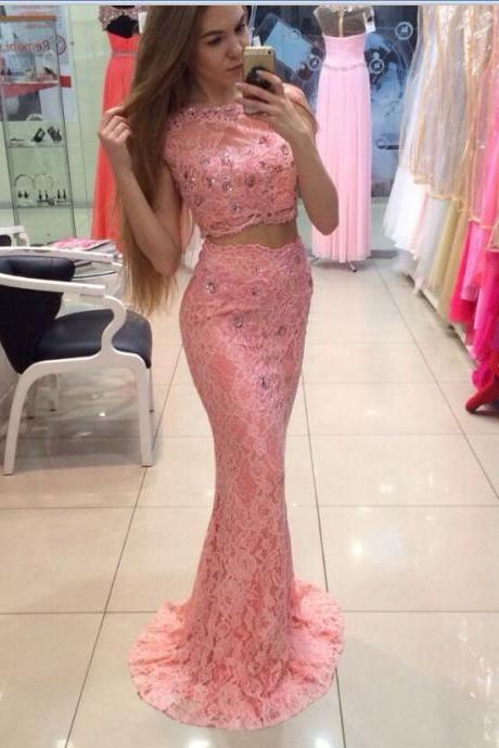 Two Piece Blue Prom Dresses Wedding Party Dresses Two Pieces Prom Dresses,mermaid Prom Dresses,lace Prom Dress,evening Dresses,cute Dresses,long