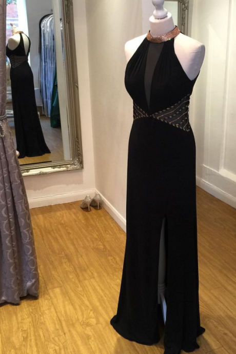 Long Black Prom Dresses,sexy Evening Dresses,front Split Prom Gowns,evening Gowns,charming Party Dresses,black Dresses