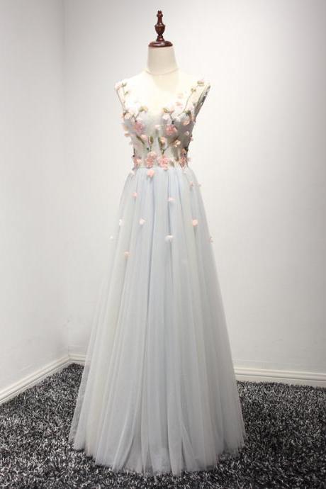 Long Evening Dresses Beaded Elegant V Neck Party Dress Formal Gown White Lace Flower Evening Dress