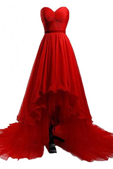 Evening Robe De Soiree Longue High Low Prom Dress Red Chiffon Long Evening Dresses