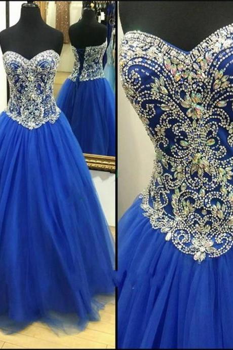 Evening Dresses Vestido Para Festa Royal Blue Crystals Ball Gown Princess Prom Dress