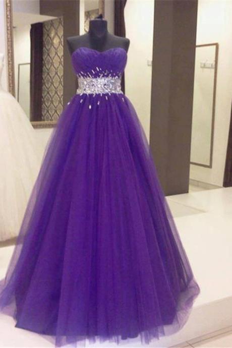 Robe Ceremonie Femme Elegant A Line Purple Tulle Beads Crystals Long Evening Party Dresses