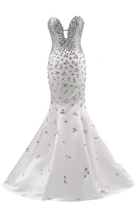 Vestido De Festa Plus Crystals White Taffeta Mermaid Evening Dresses Pageant Dresse