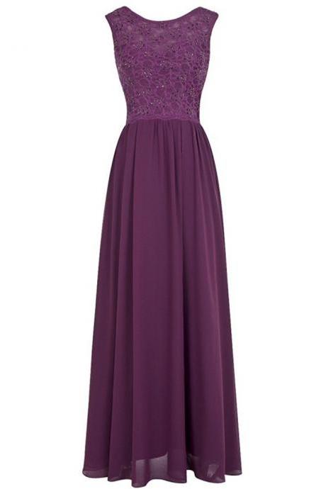 Gowns Dresses Noiva Scoop Lace Top Purple Chiffon Long Party Dresses