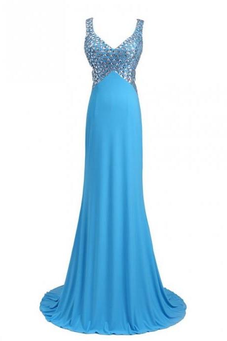 Finalistas V-neck Backless Mermaid Dresses For Prom With Crystals